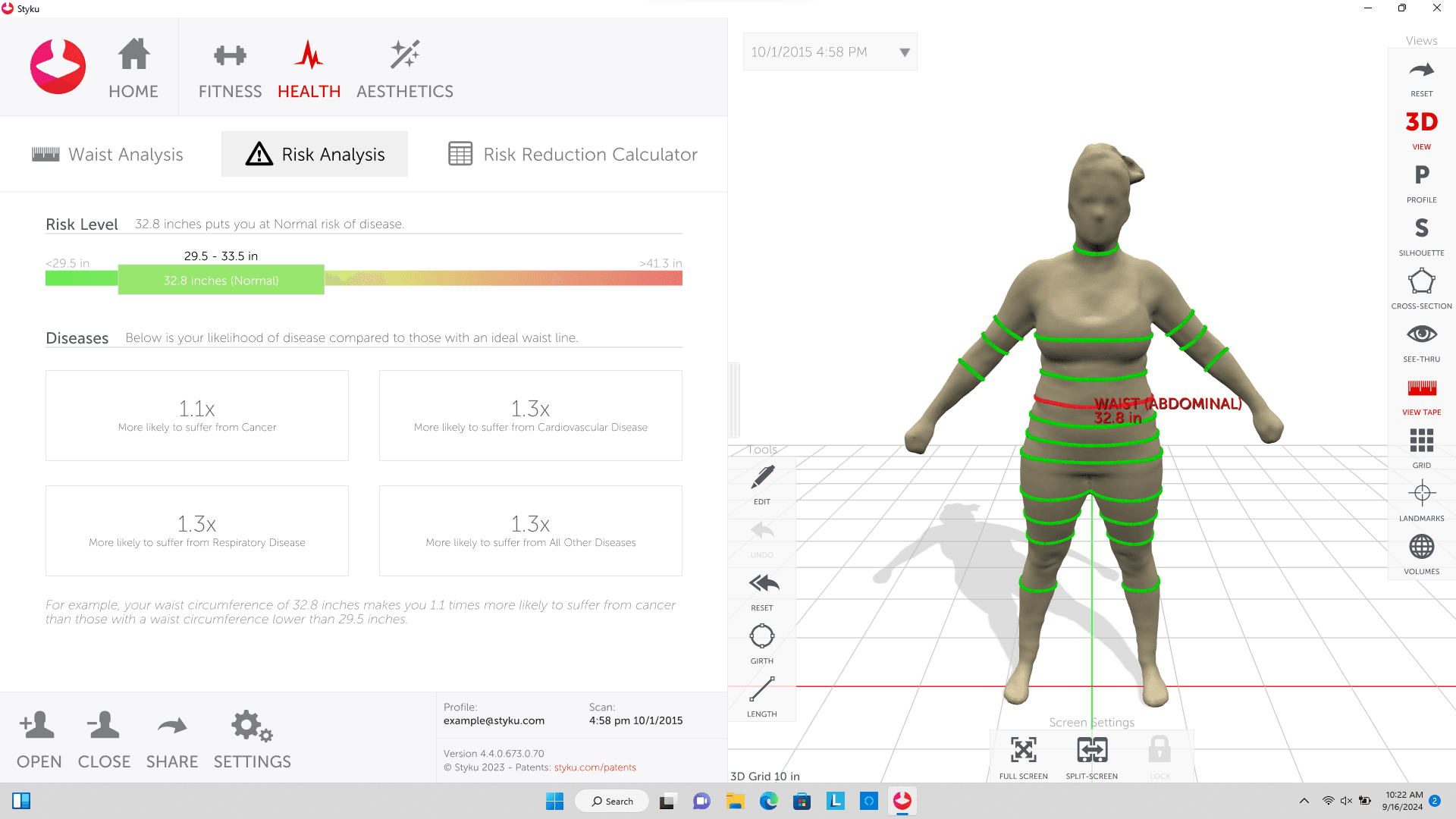 Styku 3D body scan dashboard